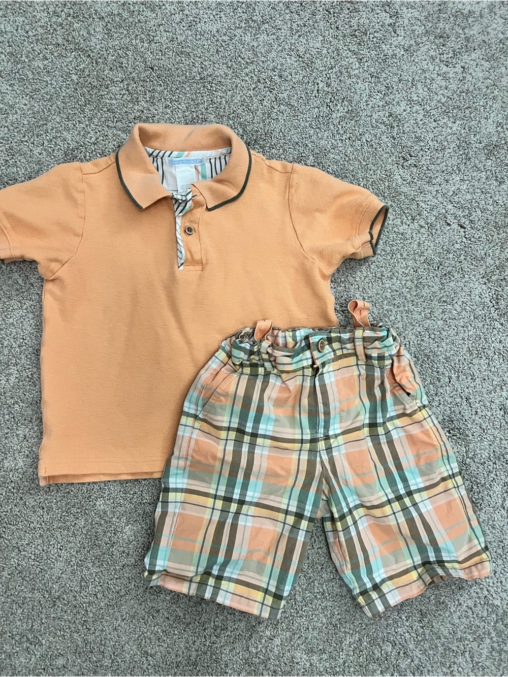 Vintage Summer Janie & Jack Peach Polo and Plaid Adjustable Shorts Set size 3